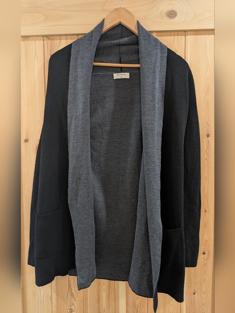 Babaton Aritzia Merino Wool Open Front Cardigan Black & Grey - Picture 2 of 8